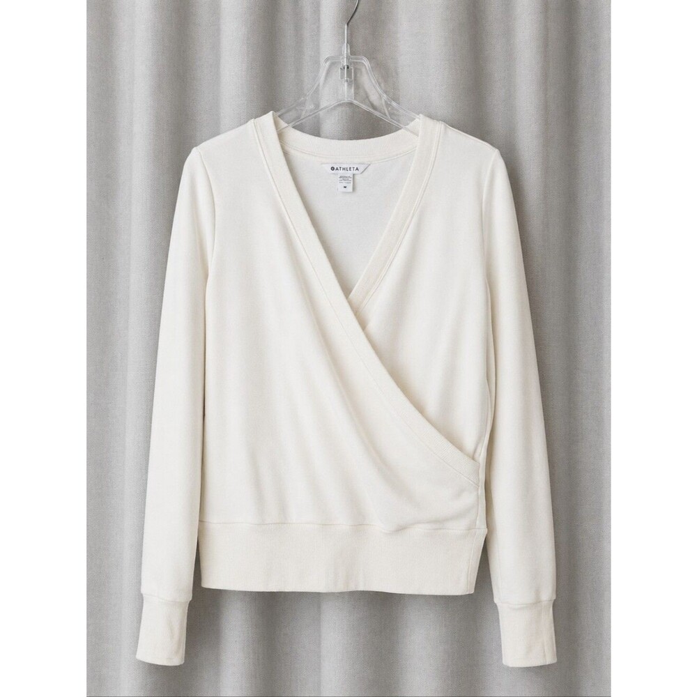 Athleta Recharge Soft Luxe Tencel Blend Cream Wrap Front Athleisure Sweatshirt